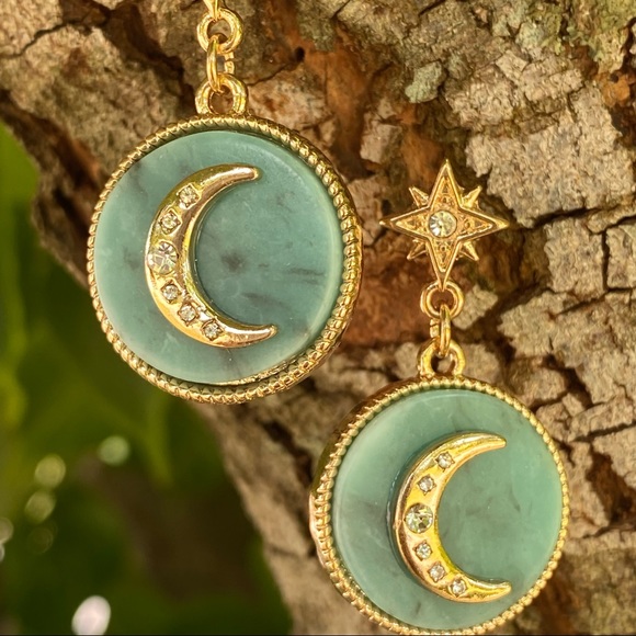 Moon Star Celestial Coin Circle Drop Post Earrings - Picture 5 of 6